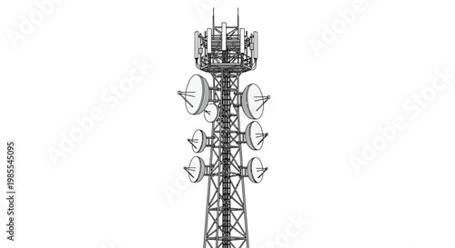Detailed blueprint rendering of a modern cellular communication tower structure