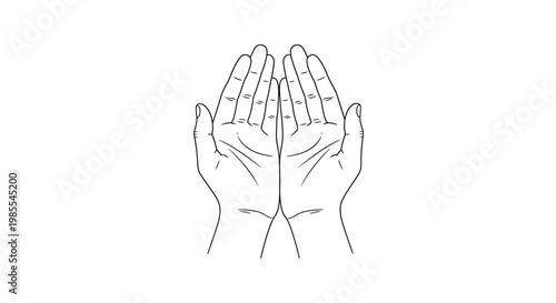 A simple line drawing depicts two open human hands facing upwards