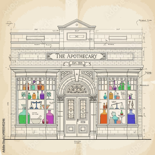 pharmacy storefront, medicine shop exterior, transparent background