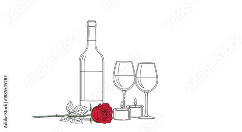 A romantic still life featuring a rose wine and candlelight