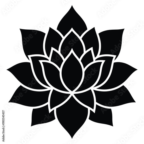 A striking black lotus flower design with layered petals and a bold silhouette