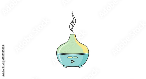 Elegant teal ultrasonic aromatherapy diffuser emitting aroma steam vector design on white background for relaxation and wellness