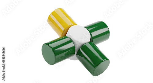 3D abstract shape with green and yellow cylinders