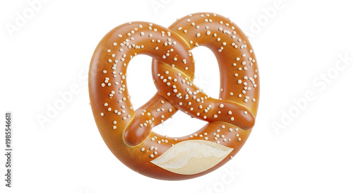 A Golden Pretzel with Salt Crystals on a White Background