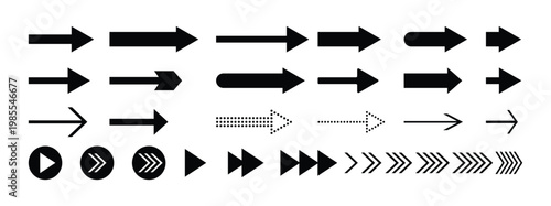 Arrow icon set. Collection of black arrow icons for web design. Black direction pointer. Arrow set. Modern simple arrows collection, different arrow signs, black arrows icons. Vector illustration.