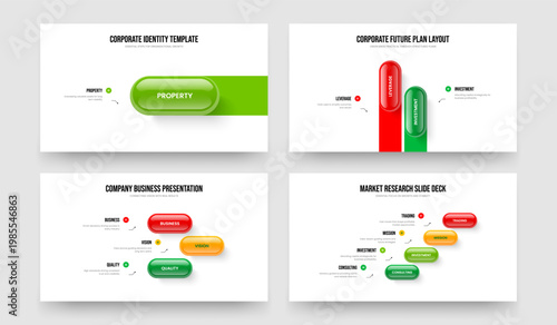 Company Briefing One Two Three Four Step Diagram Frame Design Vector Illustration Collection. Enterprise Profile 1 2 3 4 Option Infographic Slide Layout Bundle.