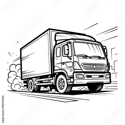 Fast delivery truck speeding on highway with motion lines