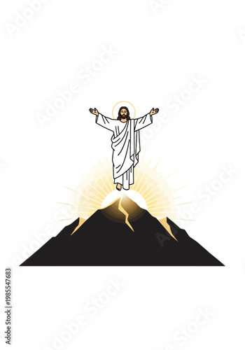 Jesus Christ on mountain peak.