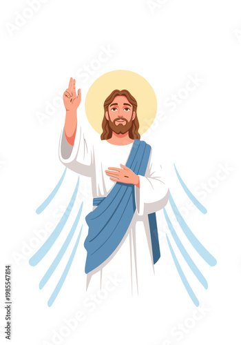 Jesus Christ with hand raised.