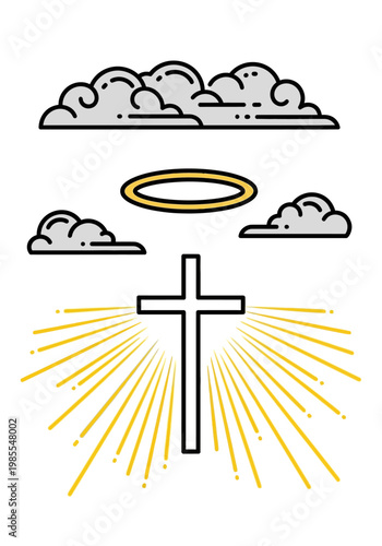 Cross with clouds and halo.