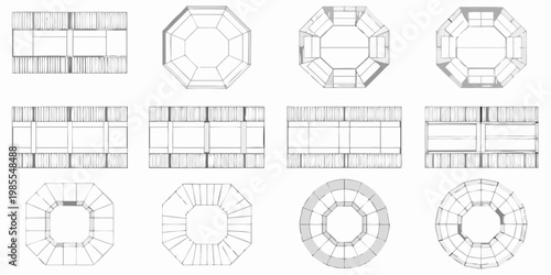 Geometric shapes in grayscale rectangles octagons and ellipses displayed as outlines