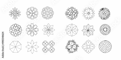 Collection of delicate hand drawn floral and geometric outline designs