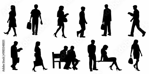 Silhouettes of diverse people engaged in various everyday activities