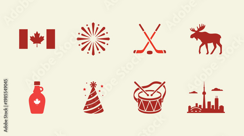 Minimal Canada Day Celebration Icon Set Collection