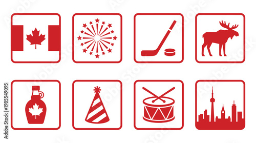 Minimal Canada Day Celebration Icon Set Collection
