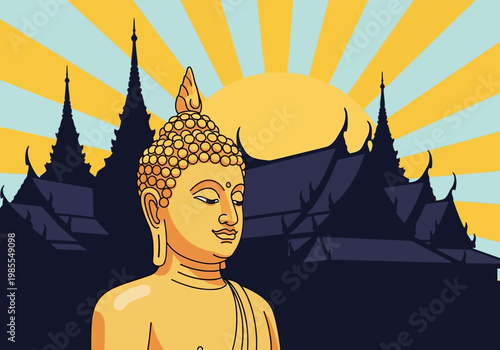 Golden Buddha Statue Meditating Peacefully with Serene Expression.