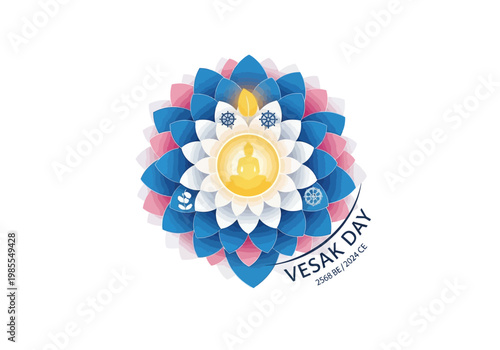 Vesak Day Buddhist festival symbol with lotus flower and Buddha silhouette.