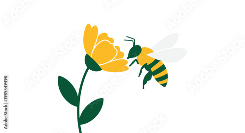 Bee Collecting Pollen from Yellow Flower.