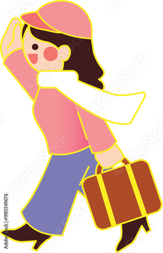 Asian walk with suitcase