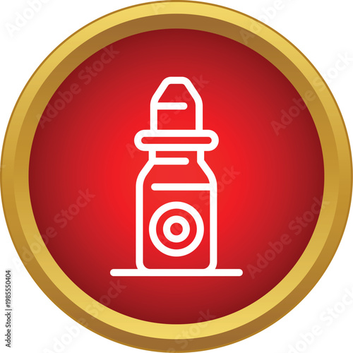 Dropper bottle outline icon in a red circle, representing medicine