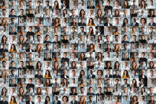 large collection of many different business people portraits, business and diversity concept background