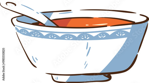 A bowl of soup with Chinese porcelain