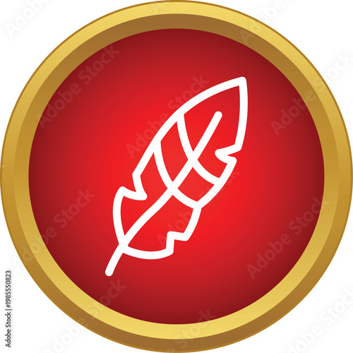 White feather outline icon illustrating ideas of literature and softness on a red button