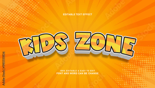 Kids Zone Editable Text Effect in Cartoon Comic Style with Sunburst Background