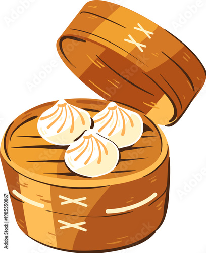 Steamed buns in bamboo steamer