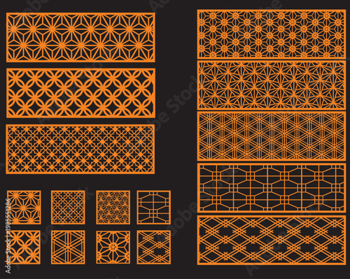Canvas Print Set of Ornamental Geometric Lattice Patterns for CNC Laser Cut
