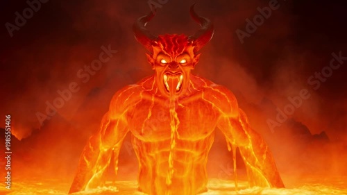 Fiery Demon Ancient Myth Creature Rising from Molten Lava