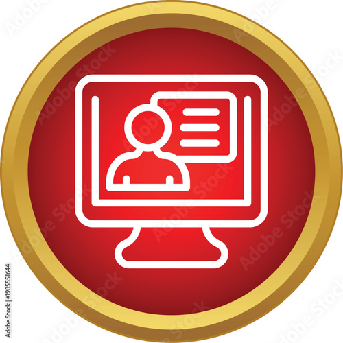 User profile icon with data on a computer screen in a red gold circle
