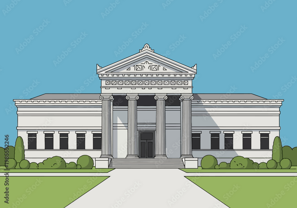 Obraz premium Grand Neoclassical Building with Columns and Pediment.