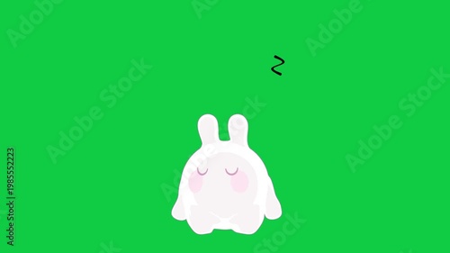 cute bunny cartoon character sleeping loop isolated on green screen background