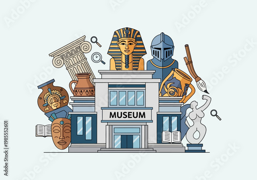 Museum building with ancient artifacts and historical objects.