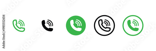 Set of phone icon variations in different styles, telephone sign set, calling sign,  call sign, Vector illustration. Phone call and incoming communication icon set. incoming outgoing, accept decline.