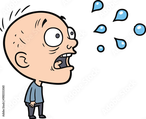 Shocked Man Sweating With Exaggerated Expression and Droplets