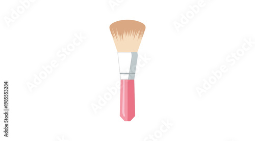 Flat makeup brush with pink handle and beige bristles