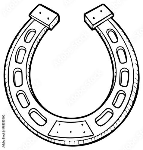 Horseshoe Outline Illustration, Good Luck Symbol, Black and White, Rustic Charm
