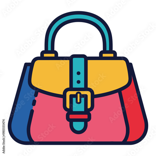 Colorful handbag with handle and buckle isolated on white background icon