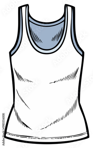 Simple White Tank Top Apparel Illustration with Blue Trim