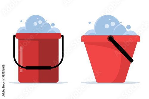 Water icon illustration set with bucket, foam, and bubbles, isolated design for cleaning, washing, and sanitation concept in modern flat style.