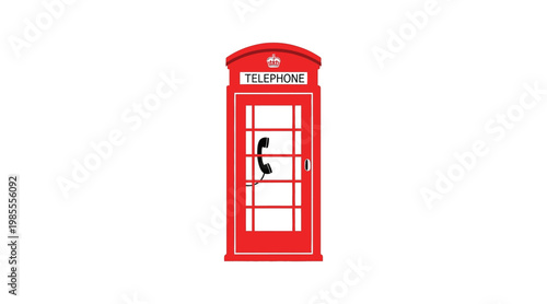 Flat of red british telephone booth with silhouette