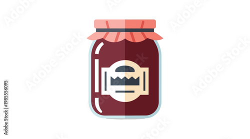 Flat of red jam jar with label and ribbon flat jam jar
