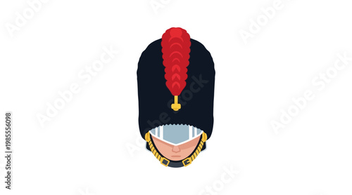 Photography Flat of queen’s guard bearskin cap with red plume military uniform