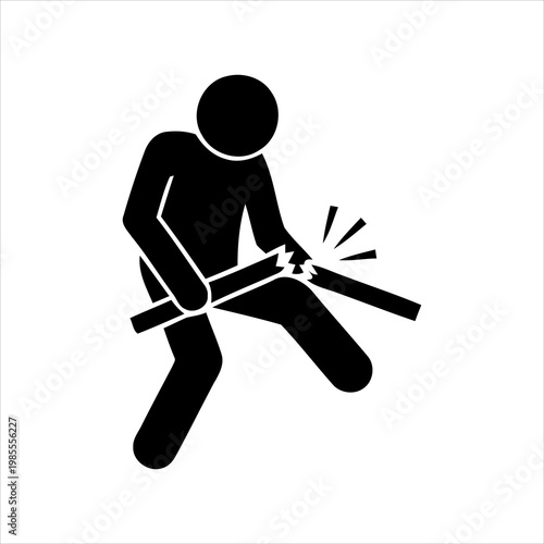 Illustrative icon of a person exerting force to break an object, symbolizing effort and destruction
