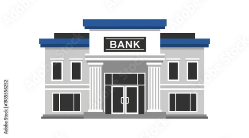 Flat of classic bank building with blue roof flat blue roof