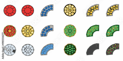 Collection of colorful patterned shield shaped digital art elements