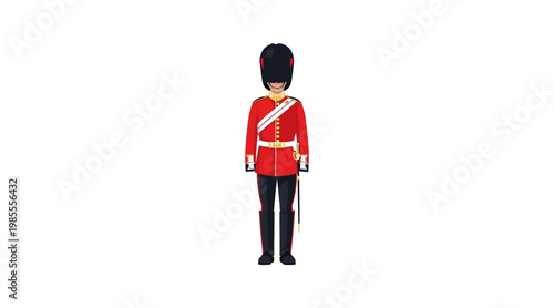 Flat of guard in red coat and black bearskin hat flat guard uniform