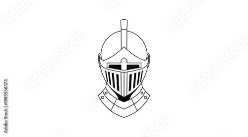 Flat of medieval knight helmet with visor medieval armor